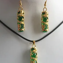 Уникальный дракон инкрустация зеленый цилиндр натуральный нефритовый подвесной и серьги наборы