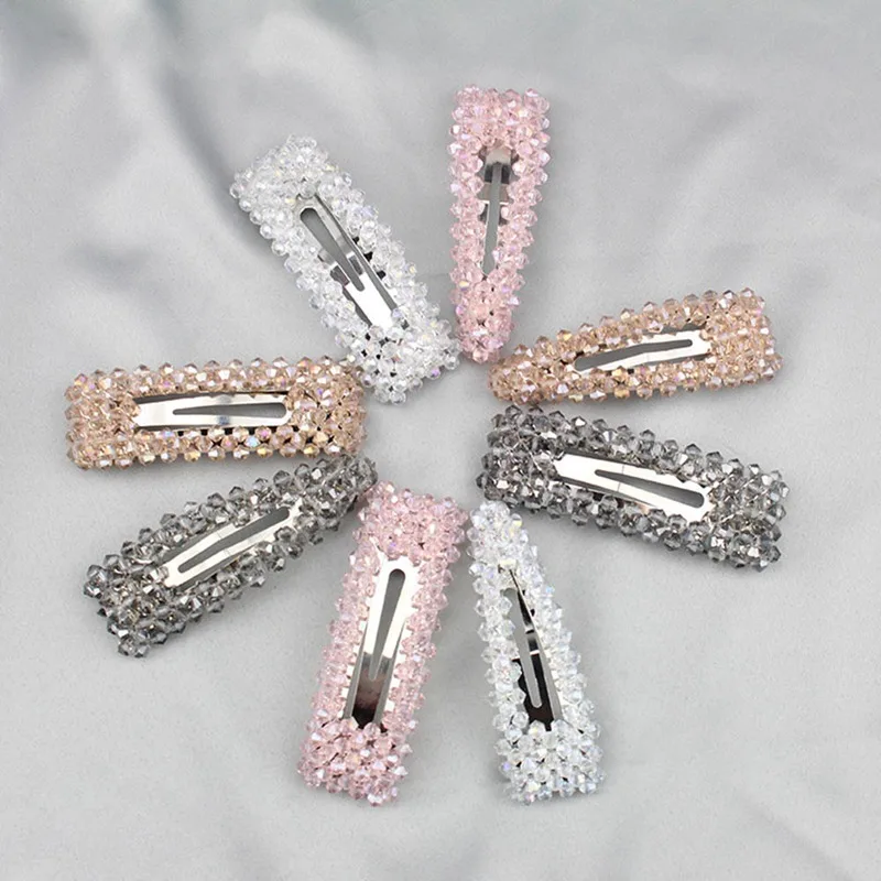 

2019 Summer New Crystal Hair Clip Snap Barrette Stick Hairpin Hair Styling Accessories For Women Crystal Pearl Hairpin