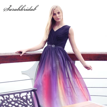 

Hot Sale Long Multicolour Prom Dresses 2018 Cheap A-Line Chiffon Pleat V-Neck Lace Up Back Formal Evening Party Gowns OS341