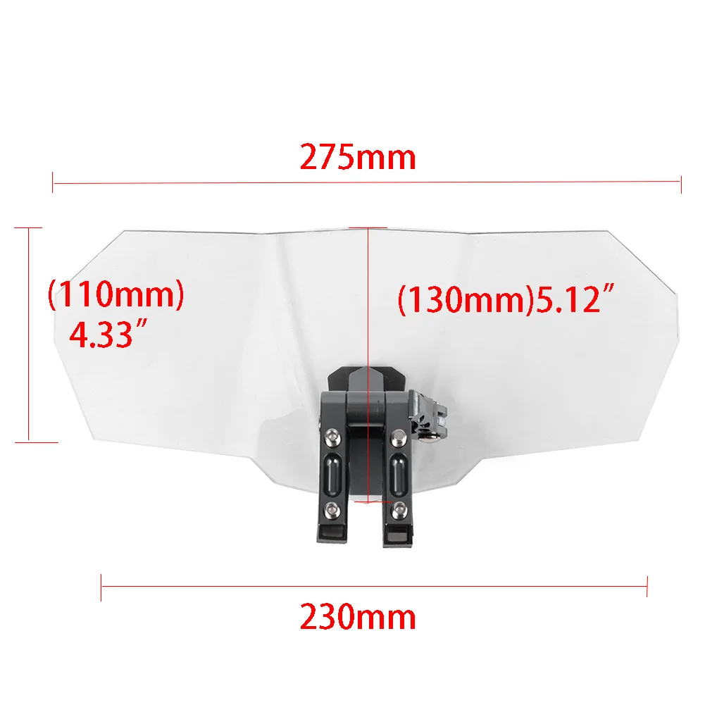 Universal Motorcycle Windshield Extension Spoiler Wind Deflector Silver Mount Silver /Grey
