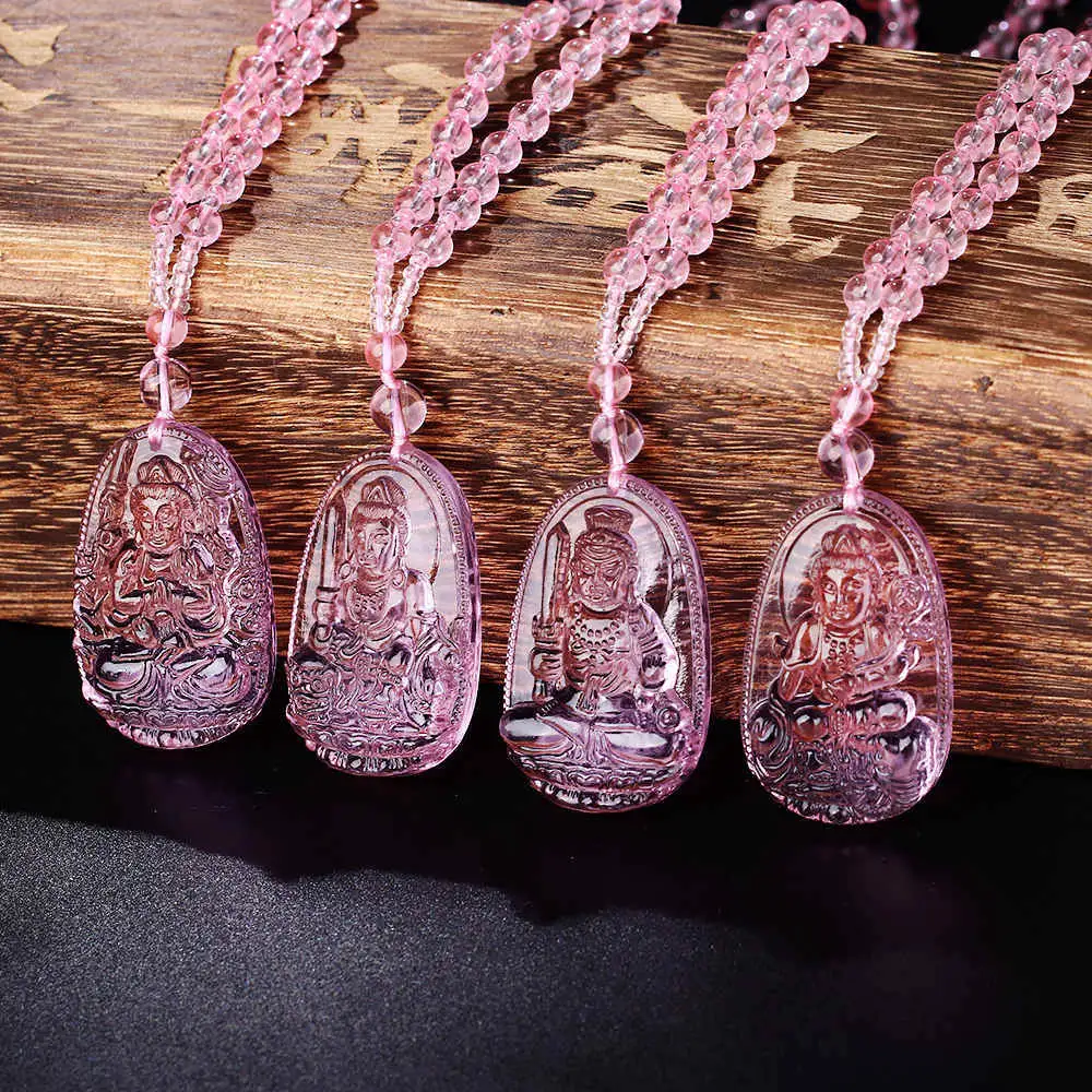 Статуэтка-подвеска из розового хрусталя с восьмеркой богов-хранителей, опт, мужской и женский камень для рождения, трендовые ювелирные изделия, целебные чакры, камни зодиака
