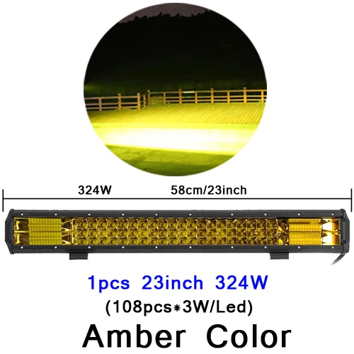 7D 216 Вт 252 Вт 288 Вт 324 Вт 360 Вт светодиодный рабочий светильник для трактора, лодки, внедорожника, 4WD 4x4, грузовик, 12 В, светильник, Янтарный Белый - Цвет: 23 inch 324W yellow