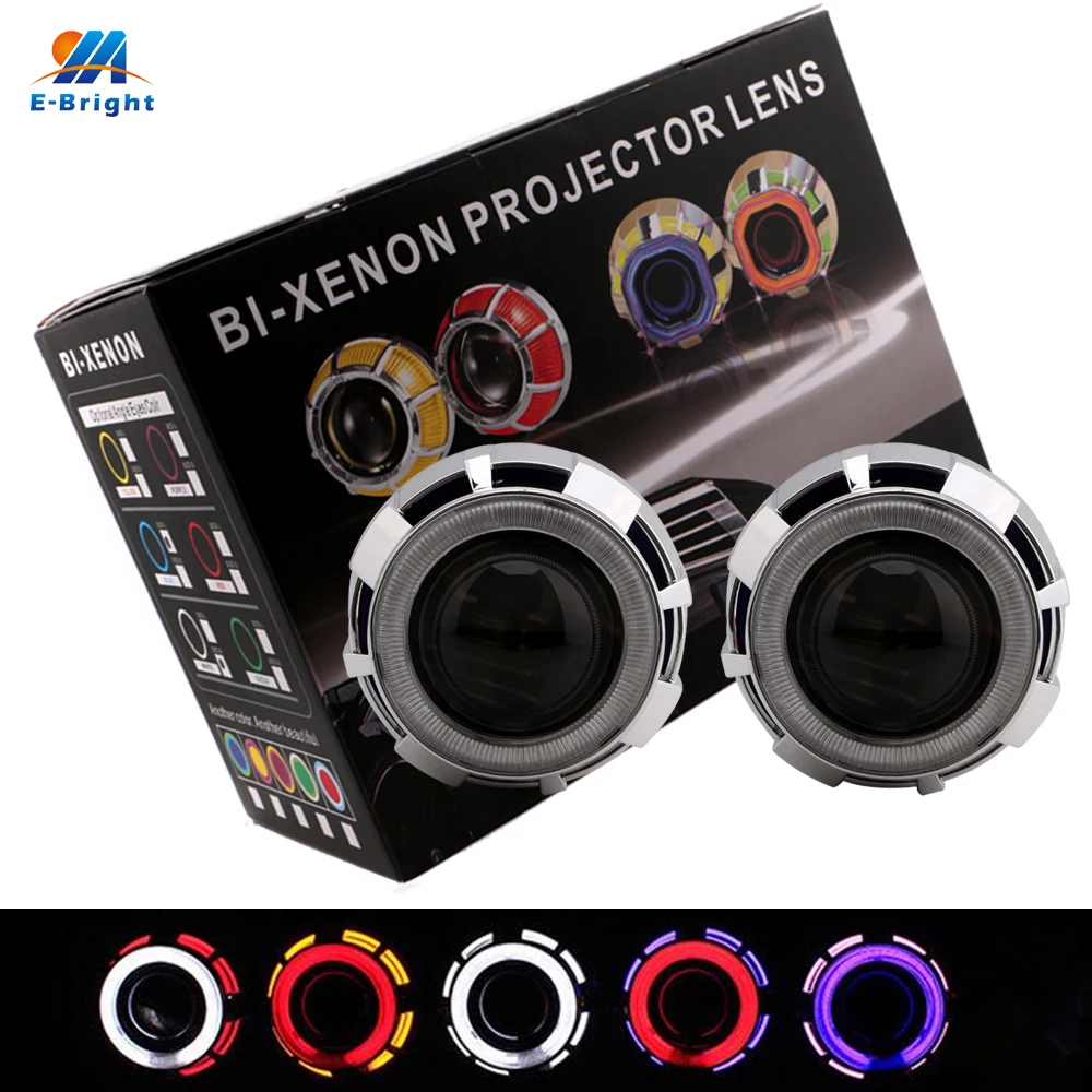 

YM E-Bright 1Set(2PCS) 2.5 Inches HID Bi Xenon Headlight Projector Lens 2PCS angel Eyes 6000K For H1 H4 H7