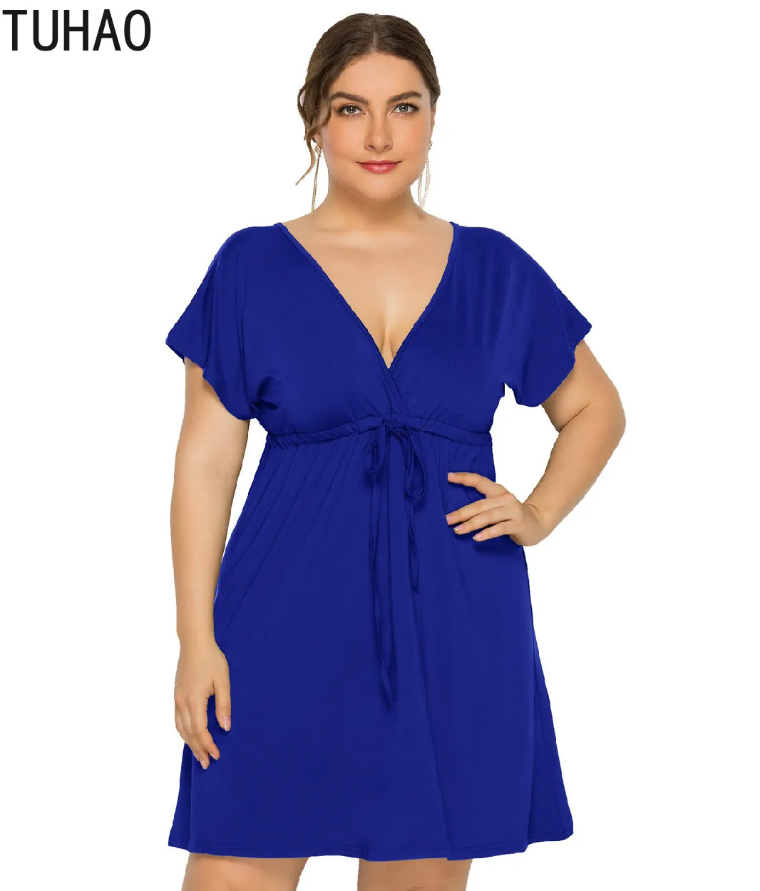 

TUHAO Women Summer Dress Plus Size 4XL 3XL Sexy Nightclub Party Women's Dresses Short Sleeve Large Dress Sundress LMTL