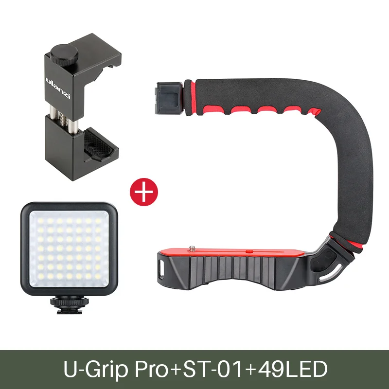 Ulanzi U-Grip Pro Видео действие стабилизирующая ручка с 3 башмаками крепления для iPhone DSLR камер Видеокамеры GoPro Hero 7 6 5 - Цвет: rig led holder kit