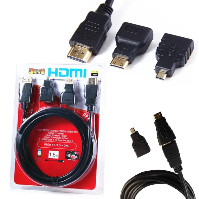 3in1 HDMI Cable To Mini Micro HDMI Adaptor Cable Kit HD 1.5M for Tablet