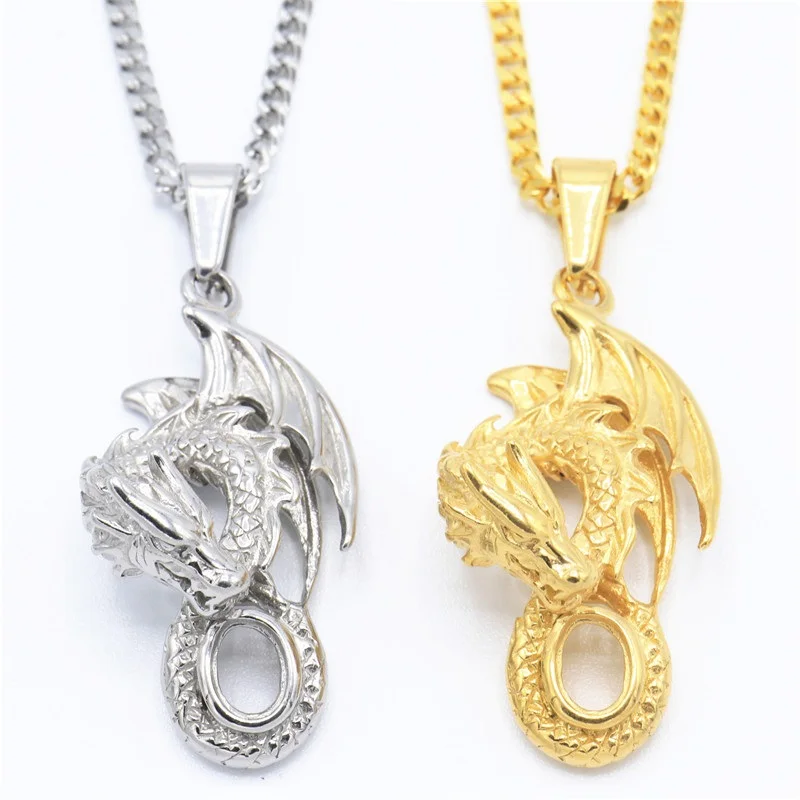 3D European Dragon Necklace S.Steel Golden Spiral Western Dragon