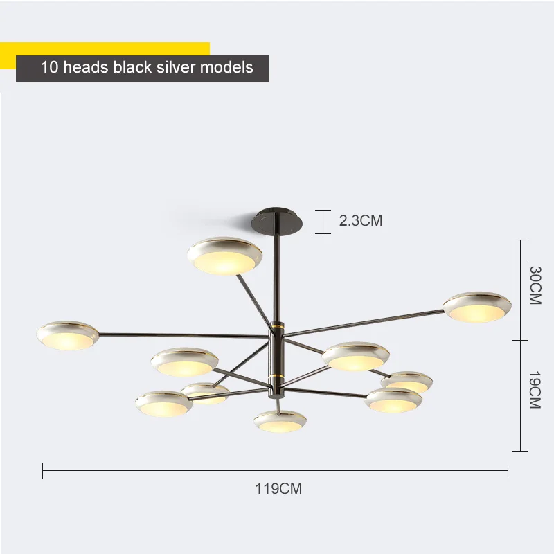 Скандинавская лампа для гостиной, простая и современная Подвесная лампа, атмосферная лампа для дома, спальни, Оригинальная лампа для ресторана - Цвет корпуса: 10 heads Silver