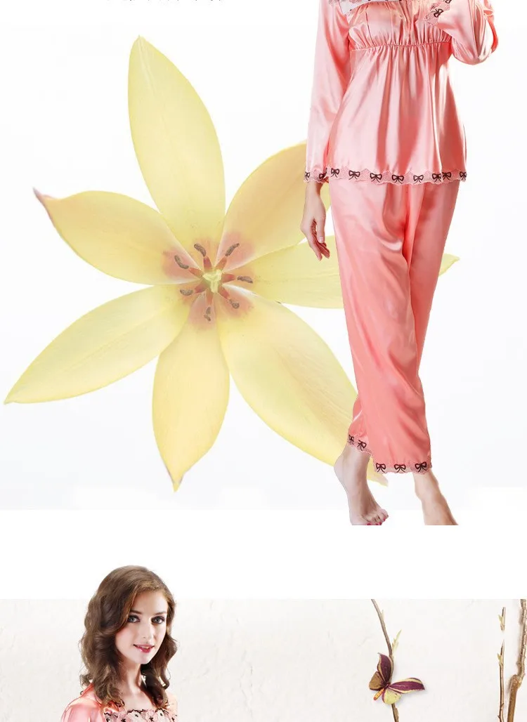 Cute lace trim satin pajamas set