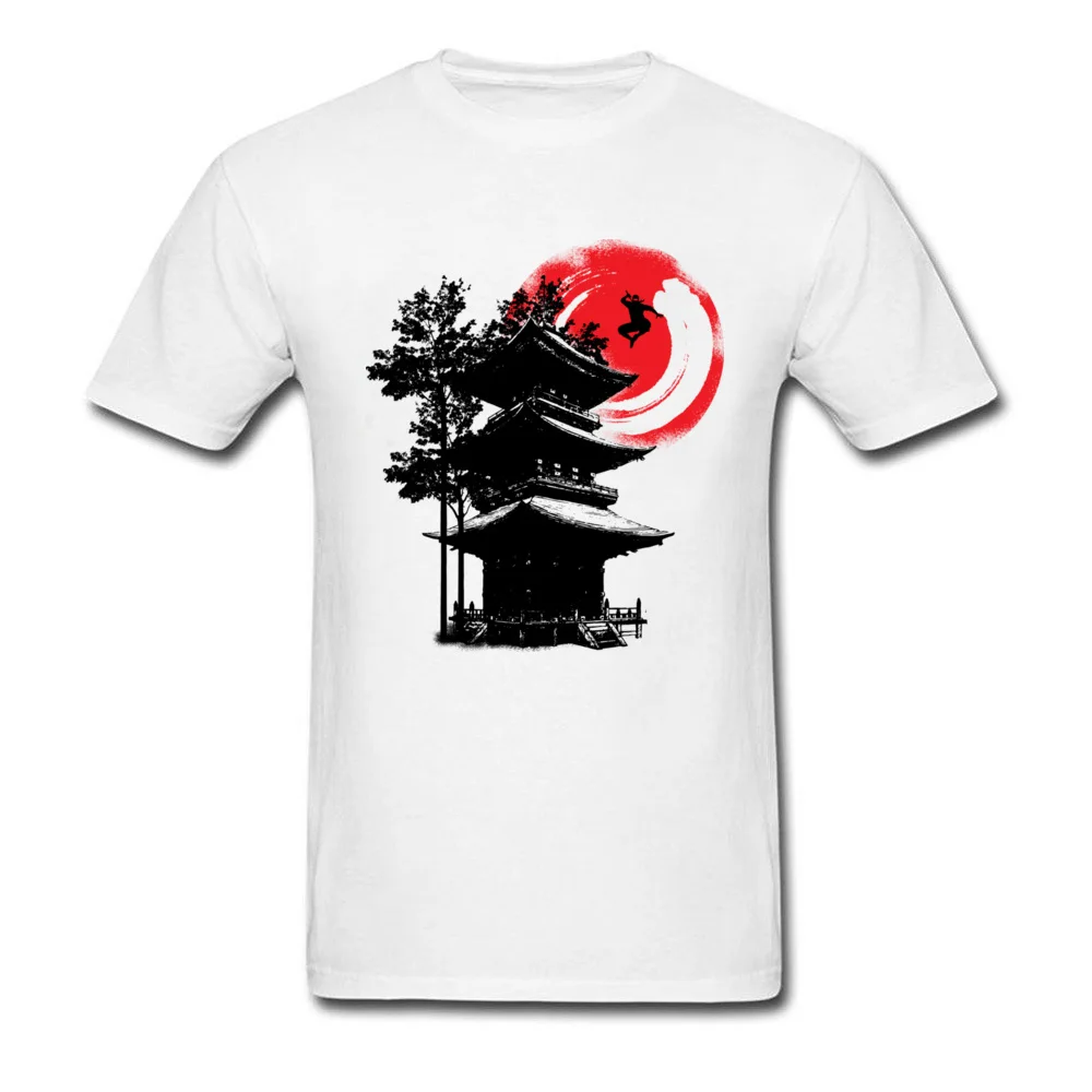 Ninja and Japanese Temple Pure Cotton Mens Short Sleeve Tees Slim Fit Lovers Day T Shirt Casual Clothing Shirt Family O Neck Ninja and Japanese Temple white