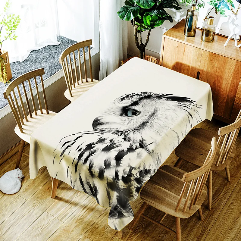 

3d Owl Pattern Tablecloth Creative Character Green Leaf and Bird Polyester Comfortable Waterproof Table Cloth Cover for Home