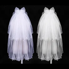 Белая/свадебная вуаль цвета слоновой кости Многослойная фата с бантом и расчески бусы, сделанные своими руками Длинные Свадебные вуали для девочек свадебные аксессуары