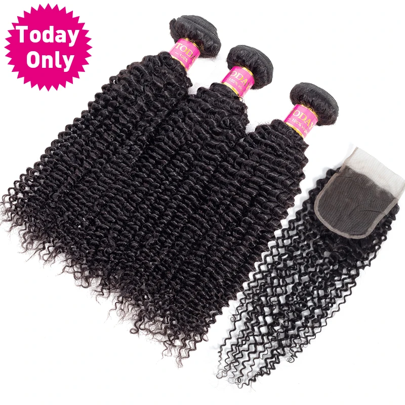 TODAY ONLY Brazilian Curly Hair Bundles With Closure Deep Curly Human Hair Bundles With Closure Brazilian Hair Weave Bundles