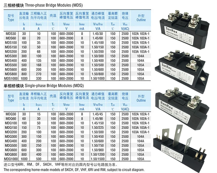 Трехфазный восстановительный мост модуль для MDS100A1600V 150A для MDS200A MDS300A 500A 1000A трехфазные мостовые модули