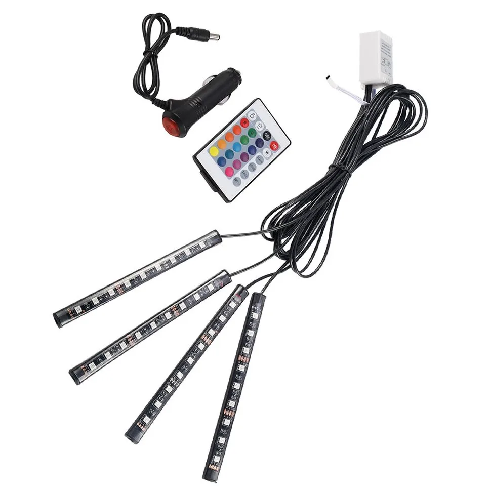 

8pcs 9LED Remote Control Car Interior Floor Decoration Light LED RGB Lamp Strip