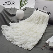 Белые миди гофрированные длинные юбки для женщин Летние Плиссированные многослойные юбки женские черные с высокой талией женские офисные юбки с эластичным поясом