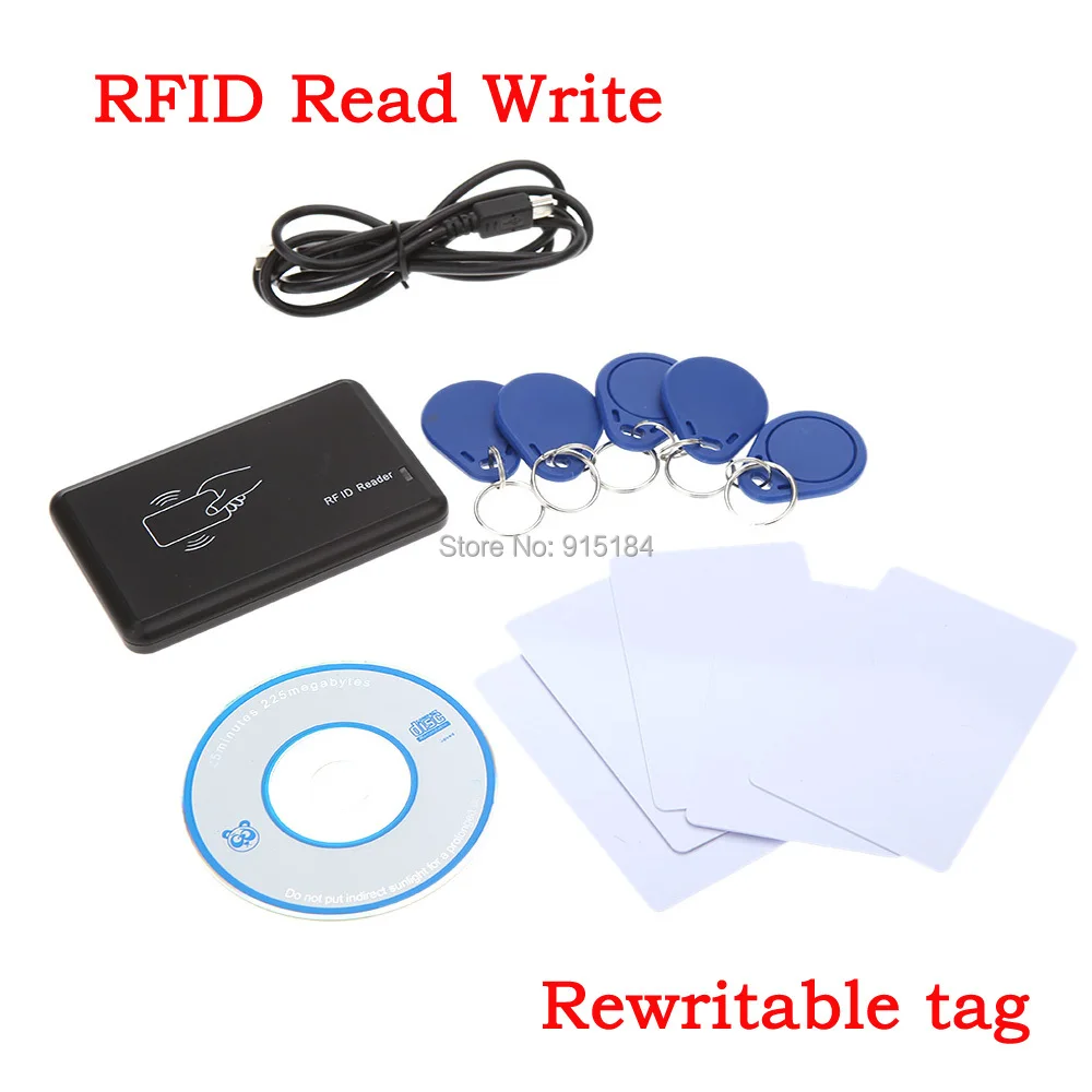 Абсолютно безопасный 125 кГц rfid копия EM4100 T5577 125 кГц RFID считыватель писатель USB+ 5 шт перезаписываемая карта+ 5 шт ID тег для доступа