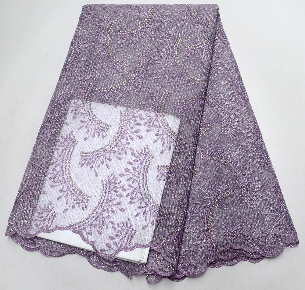 

African Mesh Lace Fabric 2019 High Quality Embroidered Nigerian Guipure Laces Fabric With Rhinestones For Women