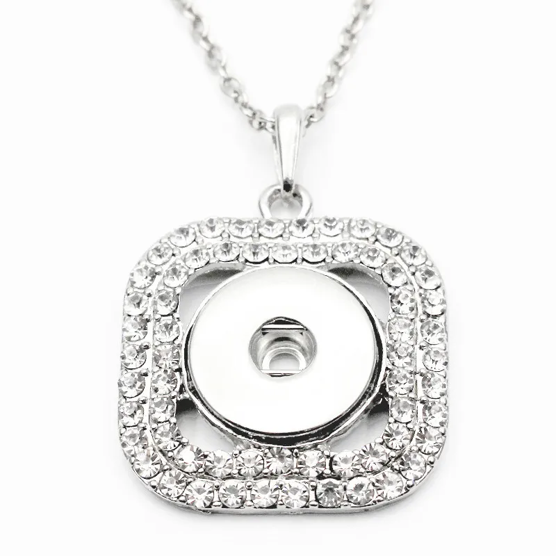 

Hot selling 1pcs/lot Crystal Square Snap Buttons Necklace long Snake Chain 50cm Alloy pendants for women Necklace