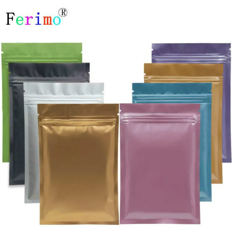 Ferimo 100pcs Metallic Mylar Ziplock Bags Flat Bottom Black Aluminum
