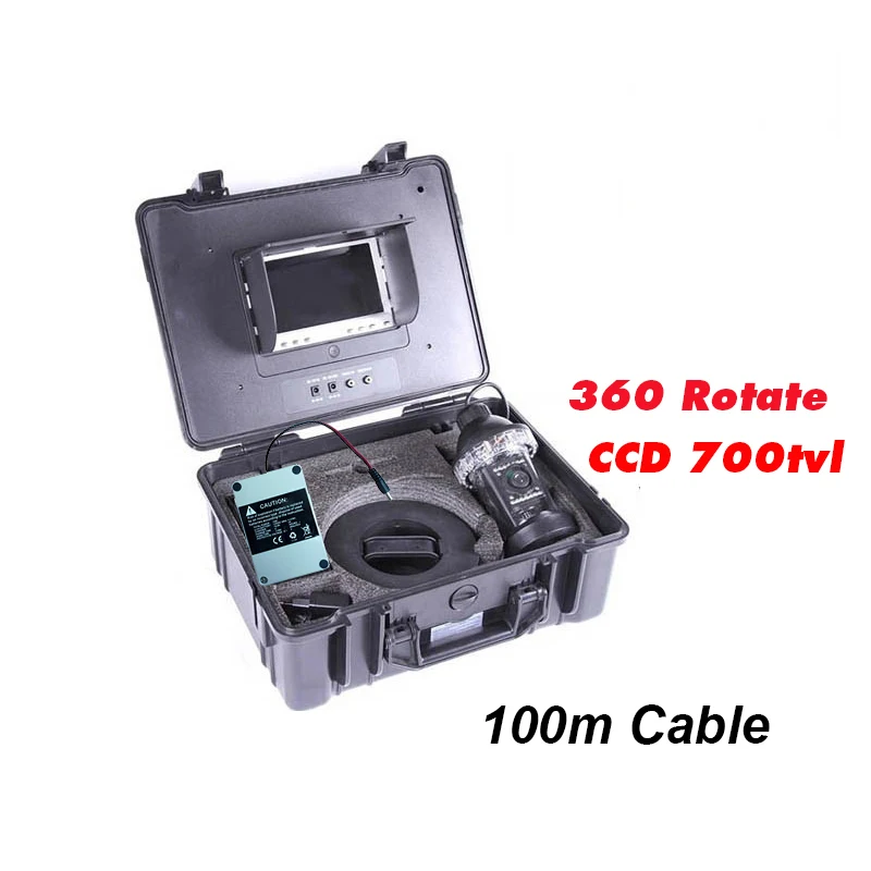 360 Rotation 100m Cable Underwater Video Camera Fishing Camera Fish Finder Monitor Battery ABS Suitcase