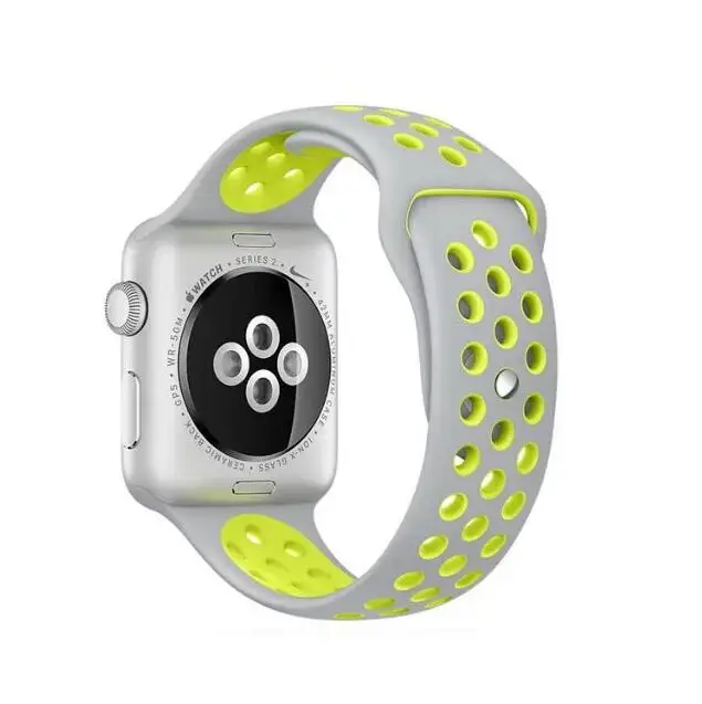 Силиконовый спортивный цветной браслет для Apple Watch 38 мм 42 мм 40 мм 44 мм черный/вольтовый браслет серии 3 и 2 и 1 iwatch 4 Strapseries 5 - Цвет ремешка: gray yellow