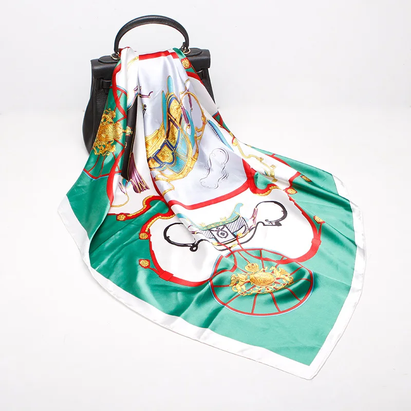 Дизайнерский роскошный женский шарф искусственный шелк печать квадратный шарф Женский 90 см сатин большие квадратные шарфы Дамская шаль
