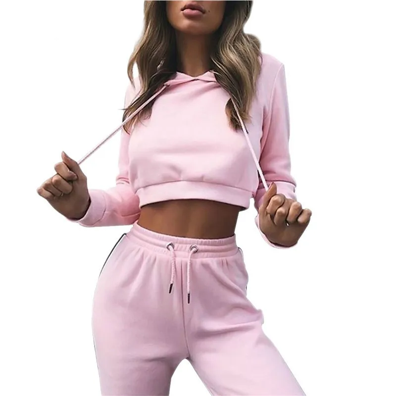 

2018 Autumn Winter Tracksuit Jogging Suits For Women Sport Suits Patchwork Hooded Running Sets Sweat Pants