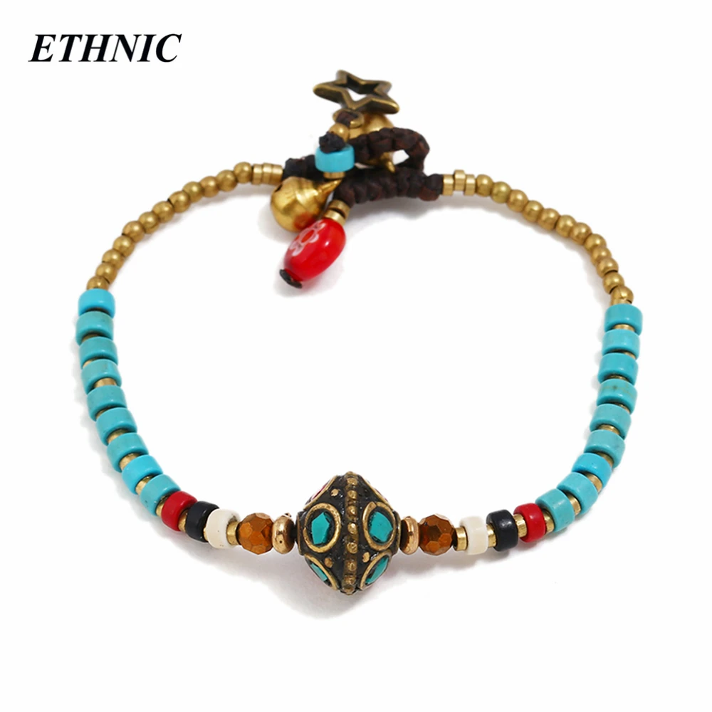

Handmade Nepal Stone Charm Bohemian Bracelets For Women Boho Stone Alloy Beads Chain Bracelet Ethnic Jewelry 2018