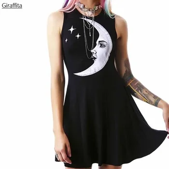 Girl Products Printed Dress Lovely Personality Special Pretty  Short Black Dress Individual Perfect Vintage