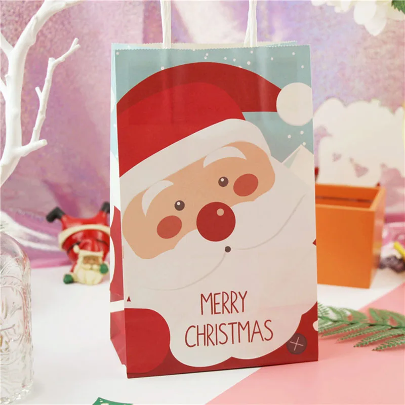 Рождественская Подарочная сумка Милая Рождественская елка милый Санта бумажные сумки с ручками Рождественская вечеринка упаковка печенья подарочные сумки - Цвет: A