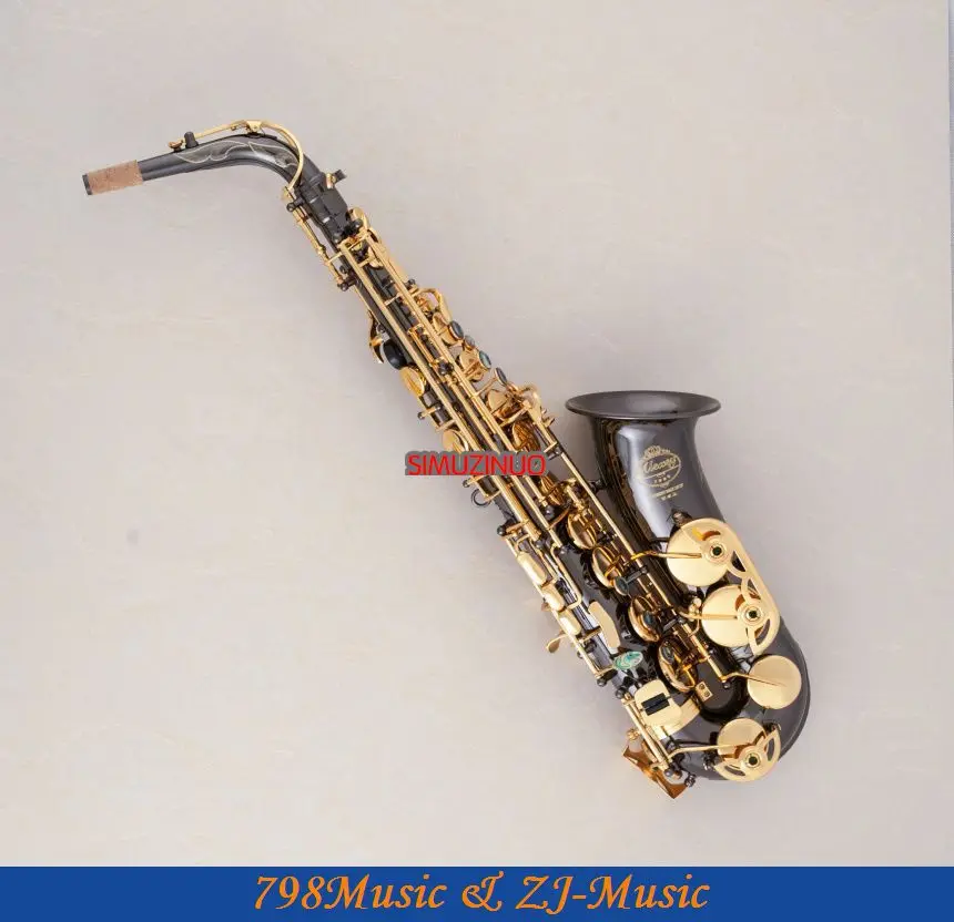 Professional Alto Sax font b Saxophone b font Black Nickel Body and Gold Keys Abalone Shell