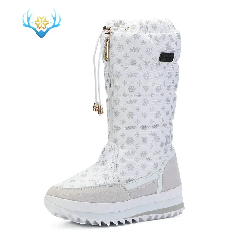 Skup Białe wysokie buty damskie śniegowe buty 50% futro naturalne grube tekstylne srebrne drukowanie 2019 nowy styl projektowania BUFFIE marka zip uwalnia statek