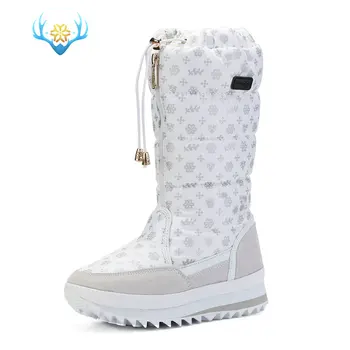 

White high boots women snow boots 50% natural fur thick Textile silver printing 2019 new design style BUFFIE brand zip free ship
