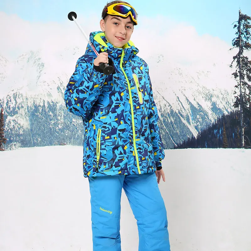 Russian Winter Children Clothing Sets Boys Ski Suit Outdoor Windproof Waterproof Boys Ski Jacket+Bib Pants for 6-16Y