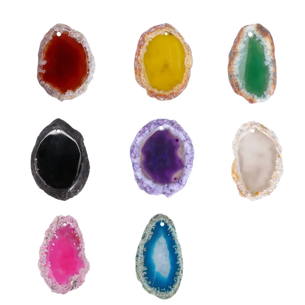 

1 Pc Fashion Geode Polished Irregular Crystal Slice Brazil Healing Reiki Stone Pendant Necklace DIY Pendant Accessories