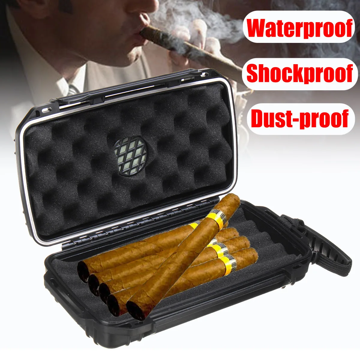

Cigar Accessories Black Cigars Storage 5 Cigar in Box with Sponge Lined Waterproof Dustproof for Outdoor Smoking Accessory
