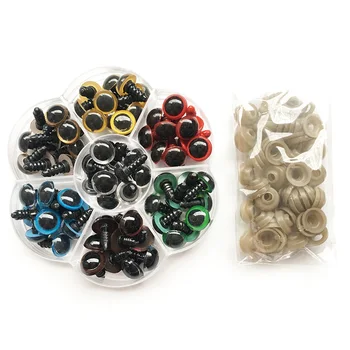 70PCS 8mm/10mm/12mm Mix 7 Colors Plastic Dolls Eyes Safety Eyes For Teddy Handmade DIY Doll Animal Puppet Craft Box With Washers 1