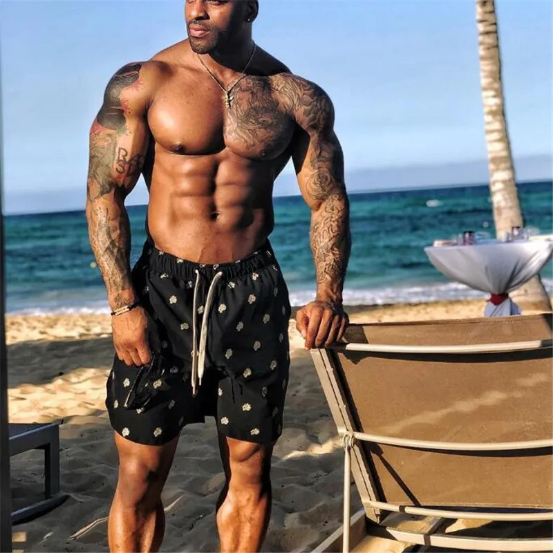 

BIAOLUN 2019 fashion new summer men's shorts casual fashion men's wolfhead printed stretch beach shorts