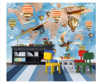 

beibehang wall papers home decor Classic hand-painted cute little animals and boat balloons children room background wallpaper