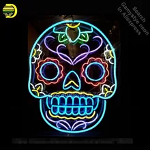 Тату череп неоновая вывеска череп пивная неоновая вывеска Pub лампы комнаты отдыха окна неоновые вывески Настоящая стеклянная трубка ручной работы лучший подарок VD 24x20