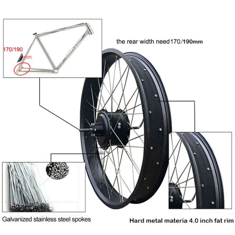 Flash Deal 48v 1000w Fat Tire Electric Bike Kit for 20" 26" Motor Wheel 48V 20ah Lithium Battery Ebike E bike Electric Bike Conversion Kit 2