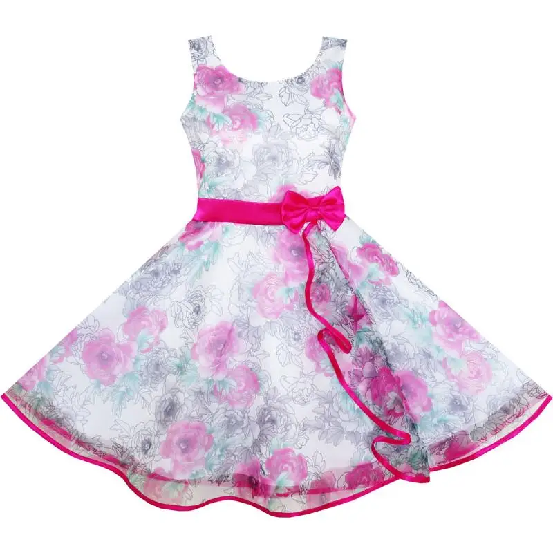 Sunny Fashion платья для девочек 3 слоя Рука Рисование пион Цветок Карнавальное шествие
