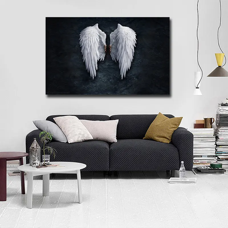 Черные ангельские крылья стены принты для художественных холстов Ангел перо земли крылья Dropshipping картины настенные картины для Декор в гостиную