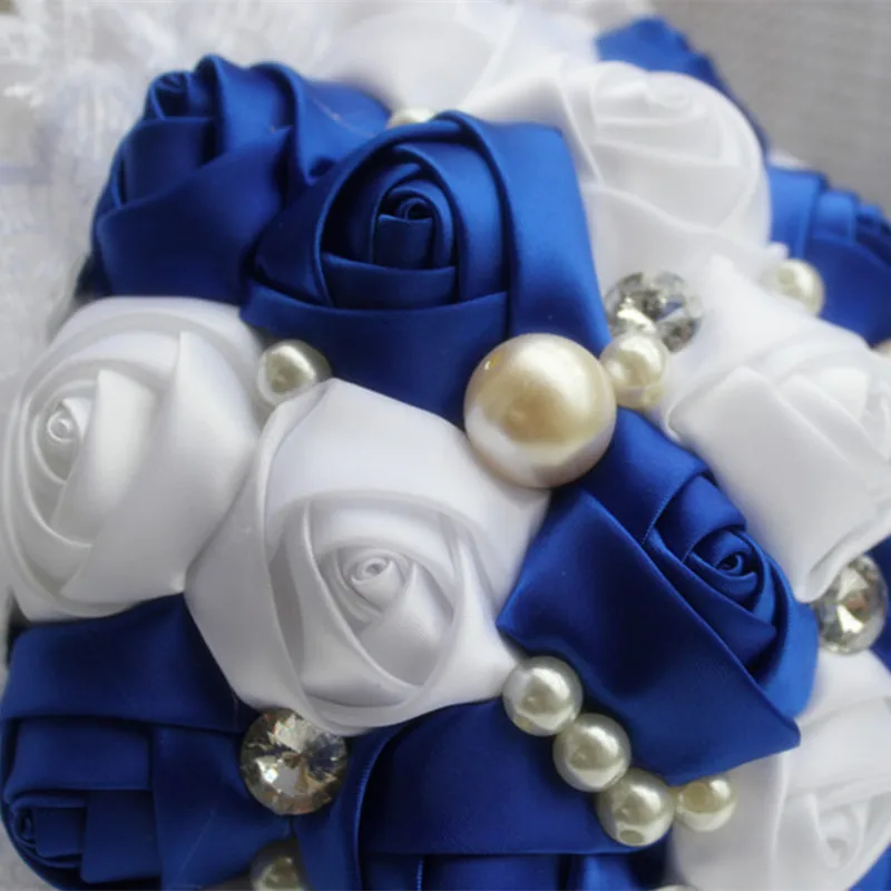 Royal Blue White Wedding Flowers Crystal Bridal Bouquets Lace Pearl Royal Blue White Wedding Flowers Crystal Bridal Bouquets Lace Pearl Beaded Bride Bridesmaid Custom Color W239 5 In Artificial Dried