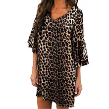 MUQGEW модное летнее Повседневное платье для женщин размера плюс с полурасклешенными рукавами с леопардовым принтом, Повседневные Вечерние платья для пляжа, robe femme# y3