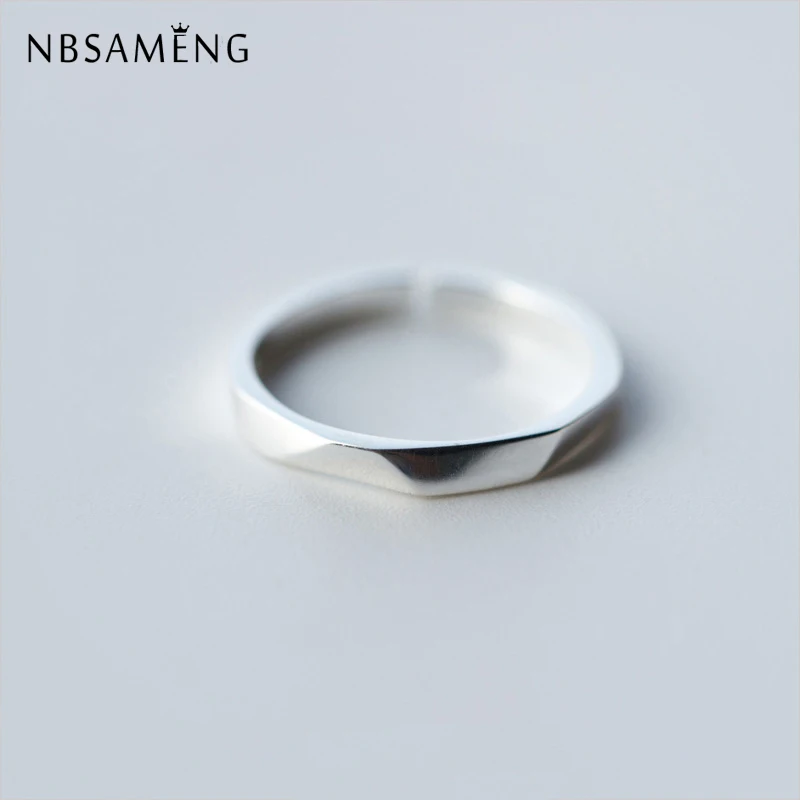 NBSAMENG 100% 925 Sterling Silvr Glossy Rhombic Rings Opening Adjustable For Women Men Couples Wedding Ring Jewelry | Украшения и