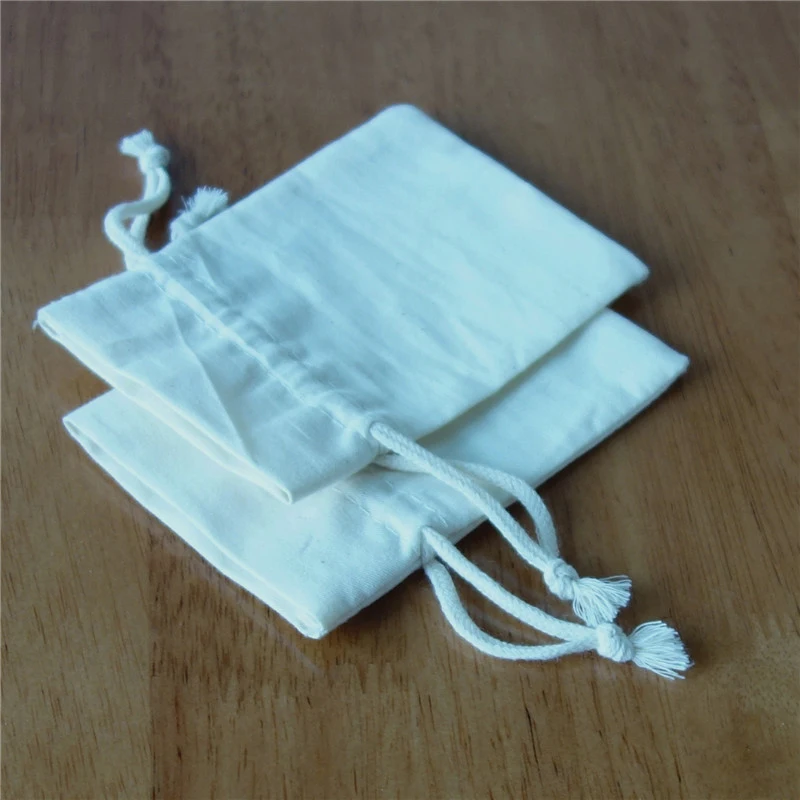 Белая хлопковая Подарочная сумка 8x10cmReusable шнурок толщиной сумки для рождественских Свадебная вечеринка для конфет и ювелирных изделий для упаковки пищевых продуктов