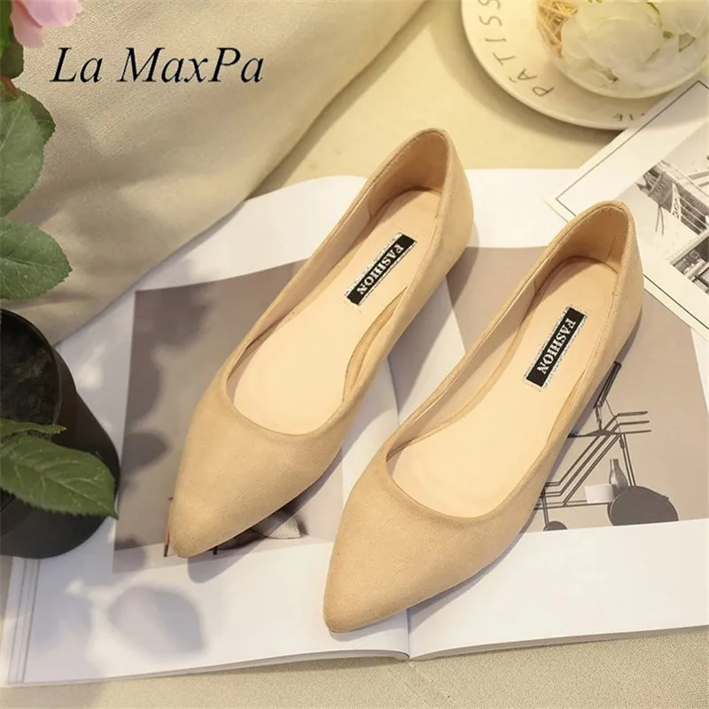 

La MaxPa Pointed Toe 1cm Flats Heel Shoes Woman Single Shoes Ldies Fashion Slip On Loafers Casual Ballerina Ballet Suede Flats