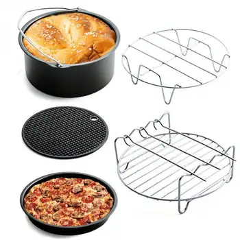 

5PCS Fryer Pan Mat Home Air Frying Pan Accessories Fryer Baking Basket Pizza Plate Grill Pot Mat
